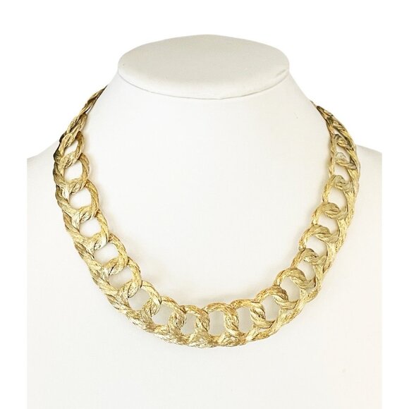 Vintage Textured Gold Tone Chain Link Collar Necklace Adjustable Choker 16–18” - Picture 1 of 6